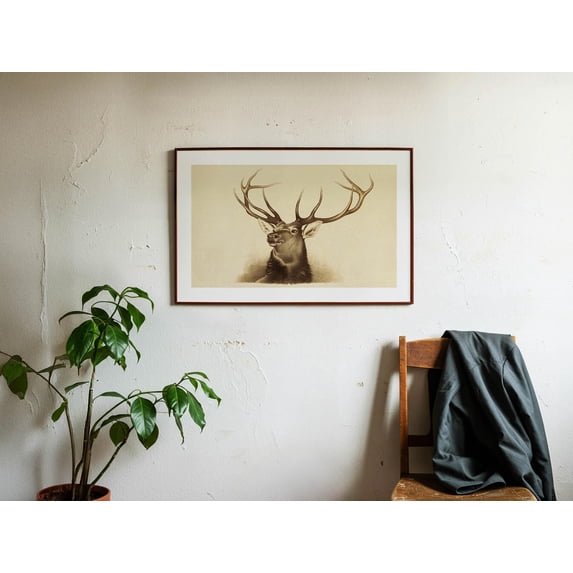 Retro Deer Head Outdoors Art Deer Antlers Wildlife Office Nature Poster ...