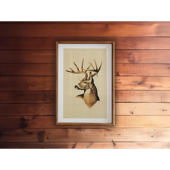 Retro Deer Head Outdoors Hunter Antler Art, Stretched Canvas 12x16in