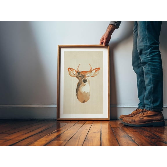 Retro Deer Head Print: Rustic Outdoors Art, Lake House Decor, Unframed Paper Poster 8x10in