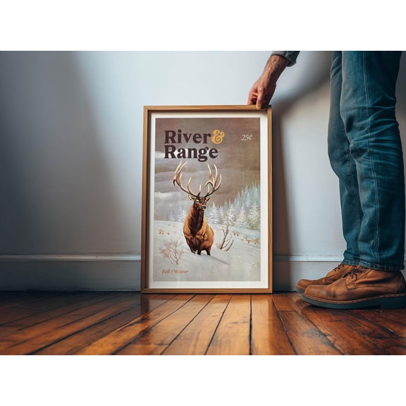 Retro Deer Outdoors Wildlife Cabin Hunting Cabin Lake House Lodge Outdoors Wall Decor Unframed Paper Print