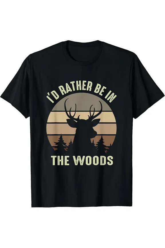Retro Deer Silhouette Woods Graphic Men Hunter Gift Short Sleeve T-Shirt
