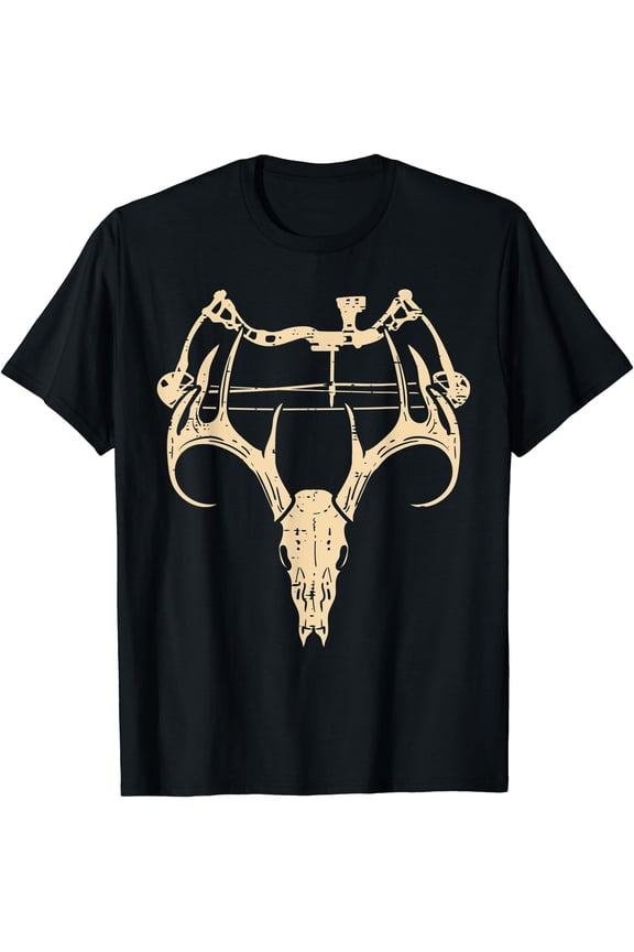 Retro Deer Skull Compound Bow Archery Hunter T-Shirt Gift for Dad
