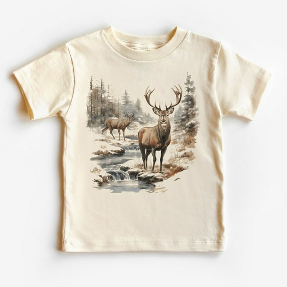 Retro Deer Wilderness Scene Toddler Shirt - Nineties Vintage Buck And Doe Kids Outfit - Boho Adult, Toddler & Youth Tee TODDLER SHORT SLEEVE TEE BELLA CANVAS 3001T