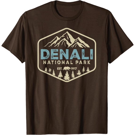 Retro Denali National Park Mountains Nature Vintage Hiking Unisex T-Shirt for Men Women Kids Toddler