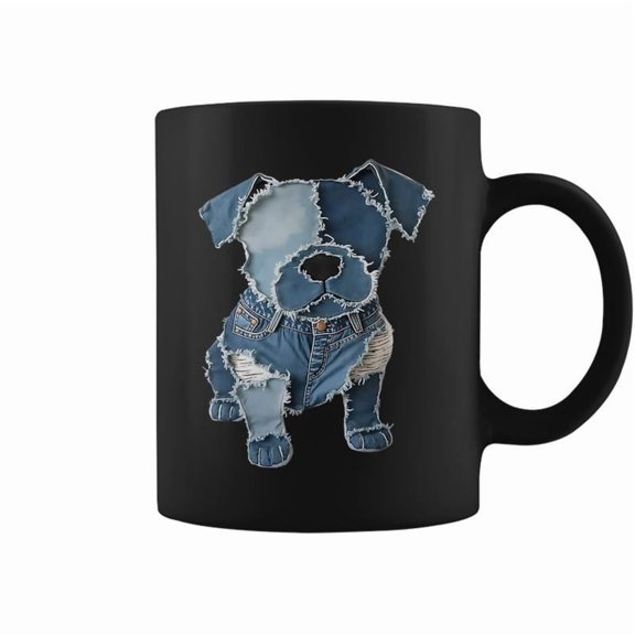 Retro Denim Patch Animal Dog Print Coffee Mugs