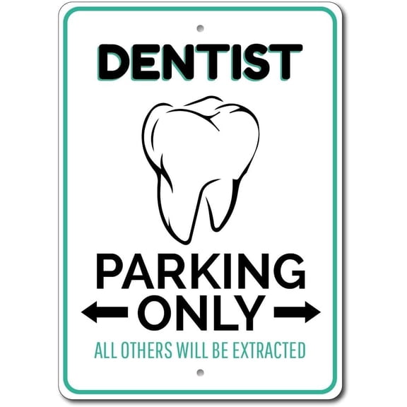 Retro Dentist Parking Metal Sign, Vintage Tooth Wall Decor Plaque, 8 x 12 Inch
