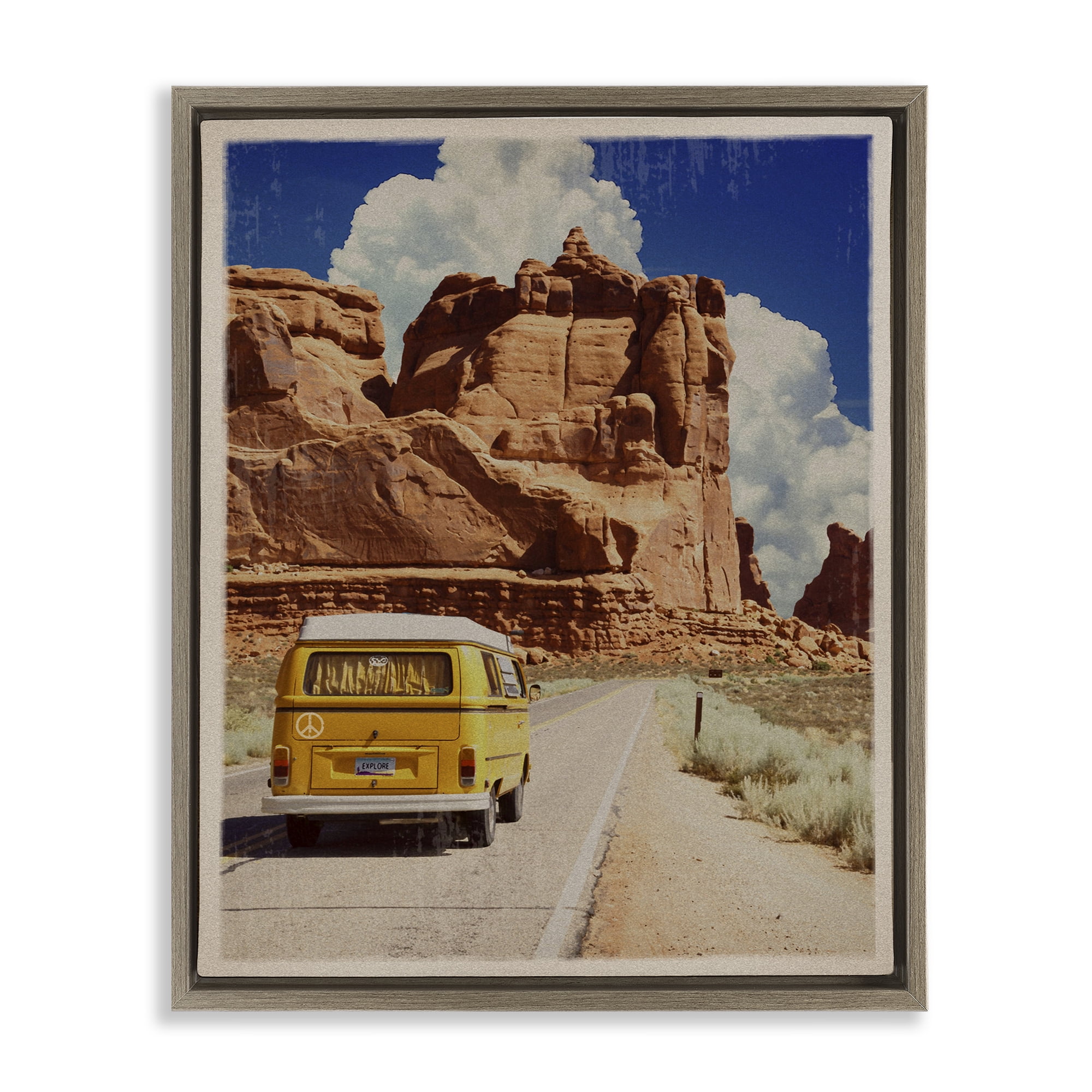 Retro Desert Adventure Brown Framed Floater Canvas Wall Art, design by Old Red Truck