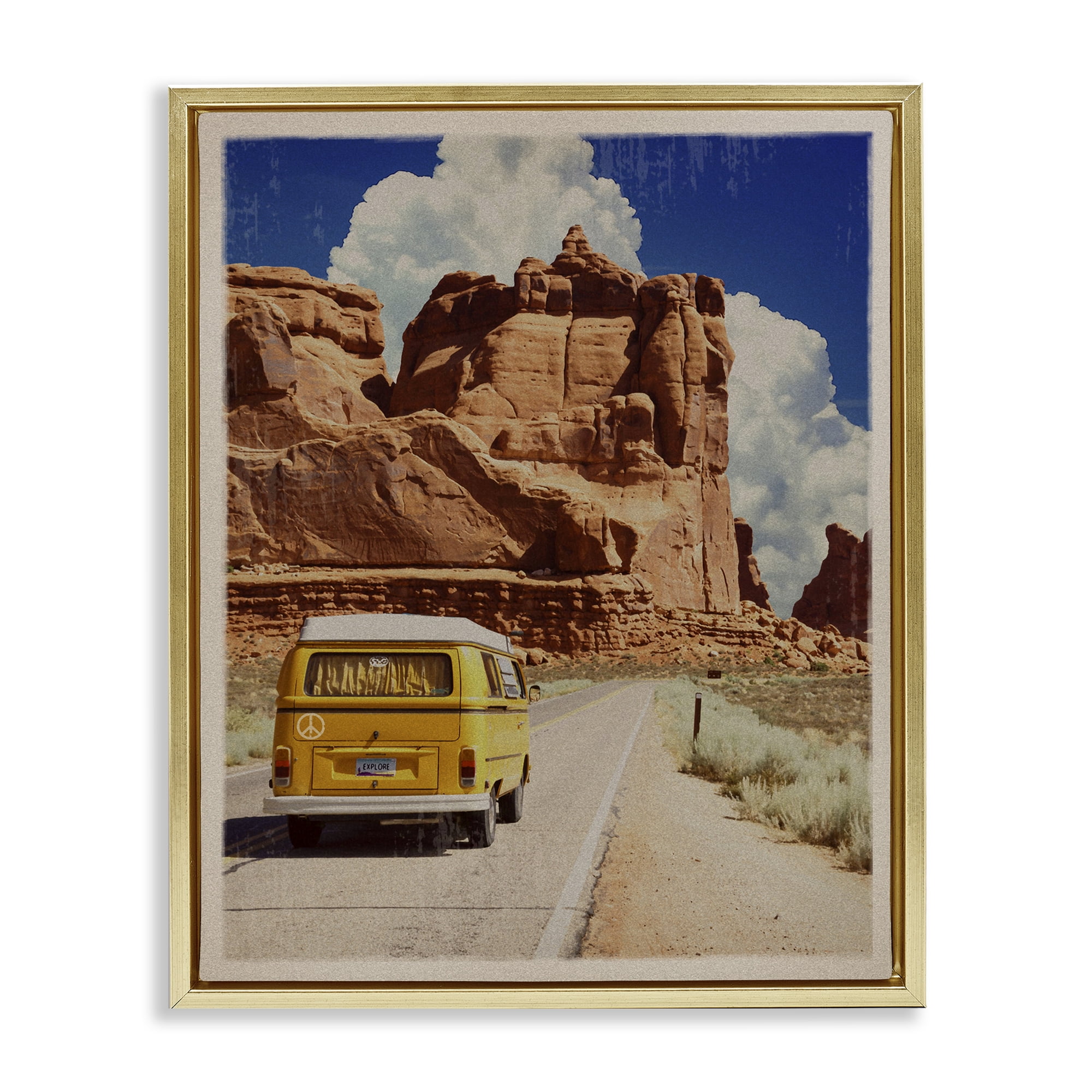 Retro Desert Adventure Gold Framed Floater Canvas Wall Art, design by Old Red Truck