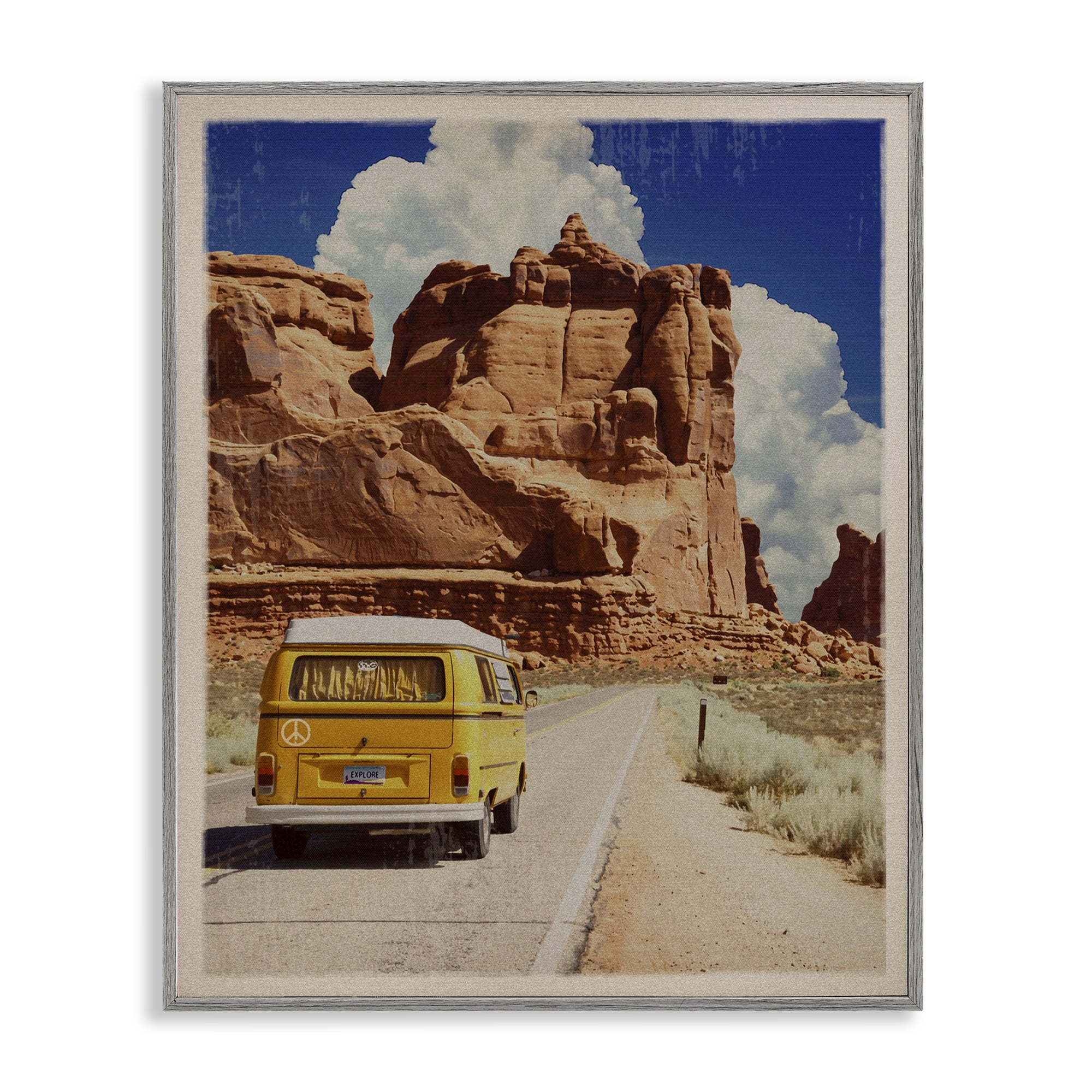 Retro Desert Adventure Gray Framed Giclee Art, design by Old Red Truck