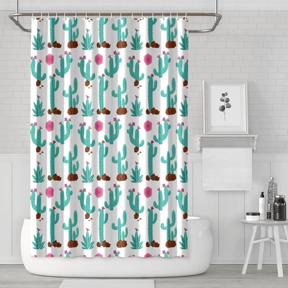 Retro Desert Succulent Boho Shower Curtain, Waterproof Fabric with Hooks, Machine Washable Minimalist Botanical Cactus and Succulents Bathroom Shower Curtain