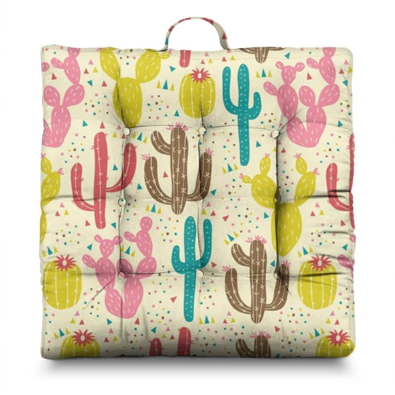 Retro Desert Succulent Floor Sitting Cushion - 4.7" Thick Japanese-Style Pillow, Supportive PP Cotton, Boho Cactus Aesthetic for Home Decor