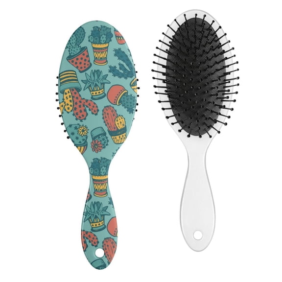 Retro Desert Succulent Hair Brush, Minimalist Botanical Cactus Detangler Paddle Brush with Cute Kawaii Boho Cactus Design, Soft Bristle Hairbrush for All Hair Types, Gift Idea