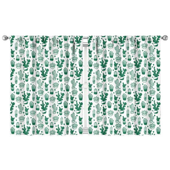 Retro Desert Succulent Kitchen Curtains 2 Pack - 42x54 Inch Tier Panels, Boho Cactus Print, Semi-Sheer Rod Pocket Window Treatment