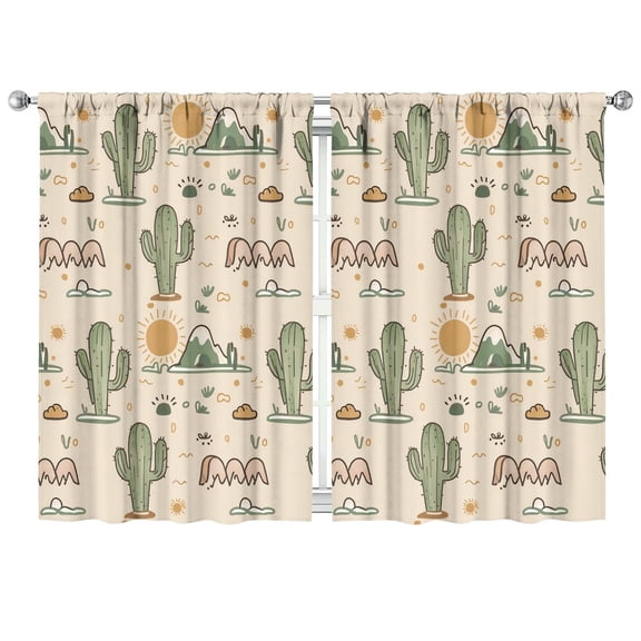 Retro Desert Succulent Kitchen Curtains 2 Pack - 42x63 Inch Tier Panels, Boho Cactus Print, Semi-Sheer Rod Pocket Window Treatment