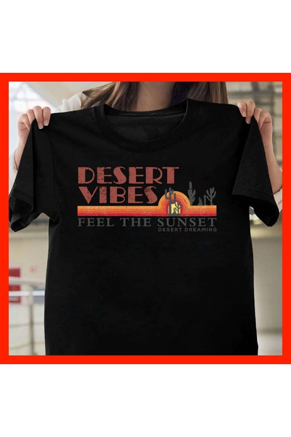 Retro Desert Vibes Sunset Graphic T-Shirt, Vintage Desert Landscape Tee, Boho Outdoor Adventure Clothing T144, for men and women, Extended Sizes Up to 5XL