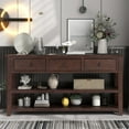 thumbnail image 1 of Retro Design Console Table with 2 Open Shelves & 3 Drawers, Pine Solid Wood Frame and Leg, Narrow Long Sofa Table, Large Storage Space for Living Room, Entryway, Espresso, 1 of 7