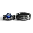 thumbnail image 1 of Retro Design Couple Ring Bridal Set His Hers Black Gold Plated Cz Stainless Steel 49k Wedding Ring Band Set Laser Carving, 1 of 7