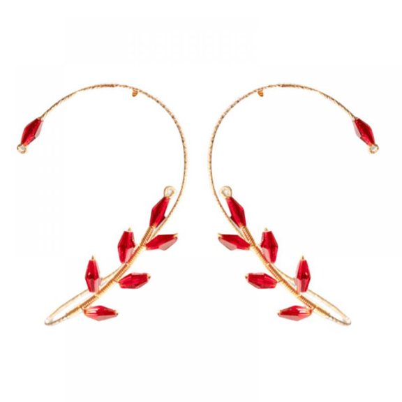 Retro Design Small Crystal Hand-made Beaded Winding Earrings Free Ear Hole Ear Hanging Hold Pair Clip Earrings(Two Packs)