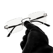 Retro Designer Trendy Style Vintage Frameless Clear Lens Rectangular Silver Wire Frame Metal Unisex Square Rimless Men s Women Clear Tint Rectangle Hip Hop Eye Glasses