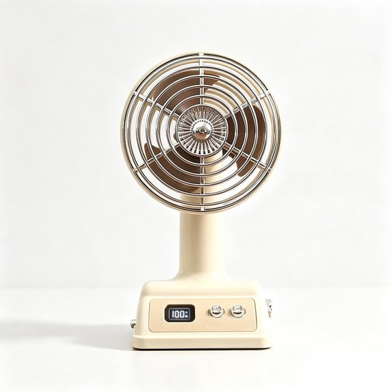 Retro Desk Fan 100 Speeds Portable USB Rechargeable with Digital Display 90° Tilt Type-C 1200mAh Low Noise for Office Home Study
