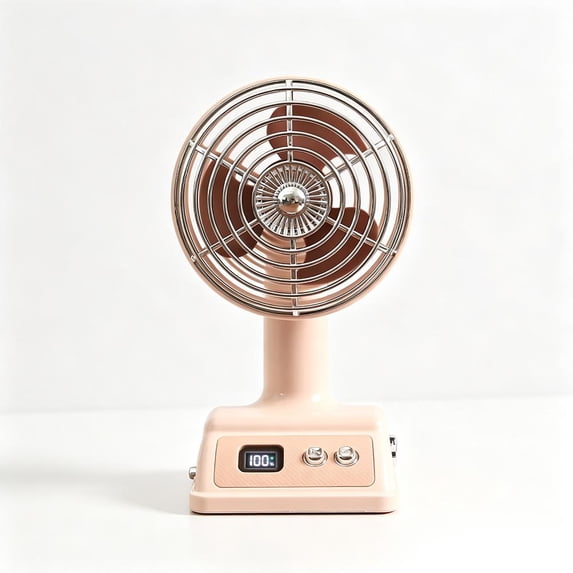 Retro Desk Fan 100 Speeds Portable USB Rechargeable with Digital Display 90° Tilt Type-C 1200mAh Low Noise for Office Home Study