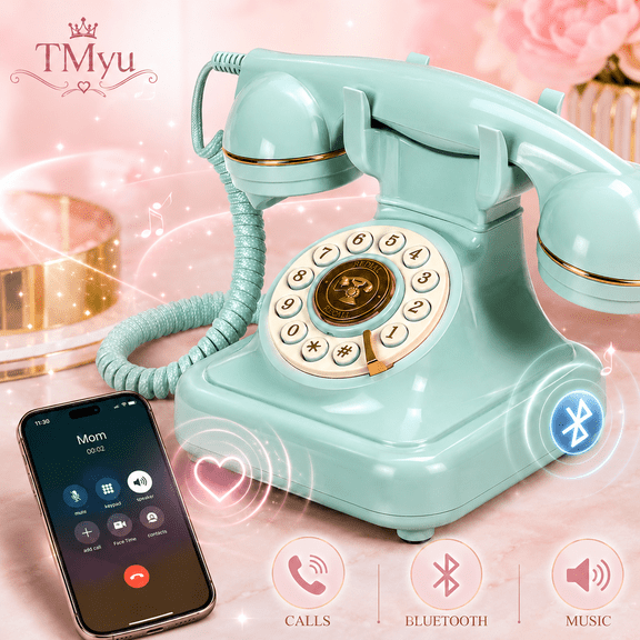 Retro Desk Phone, Rotary-Style Push Button Landline Telephone for Home Office
