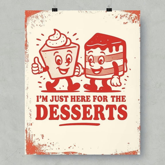 Retro Dessert Lover Print, Kitchen Wall Art, Sweet Treat Bakery Decor Unframed Paper Print