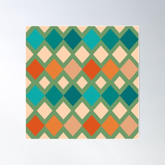 Retro Diamond Pattern – Vintage Geometric Tile Design Poster Wall Art, Modern Wall Decor For Living Room Bedroom, 24x24 UNFRAMED
