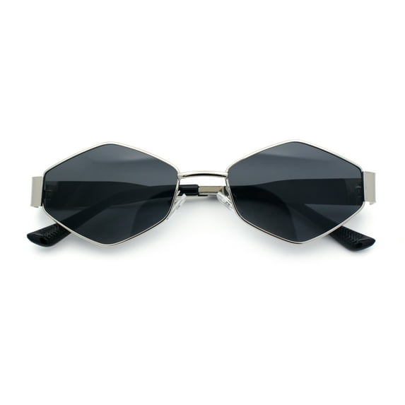 Retro Diamond Shape Hustler Metal Rim Gangster Sunglasses Silver - Black