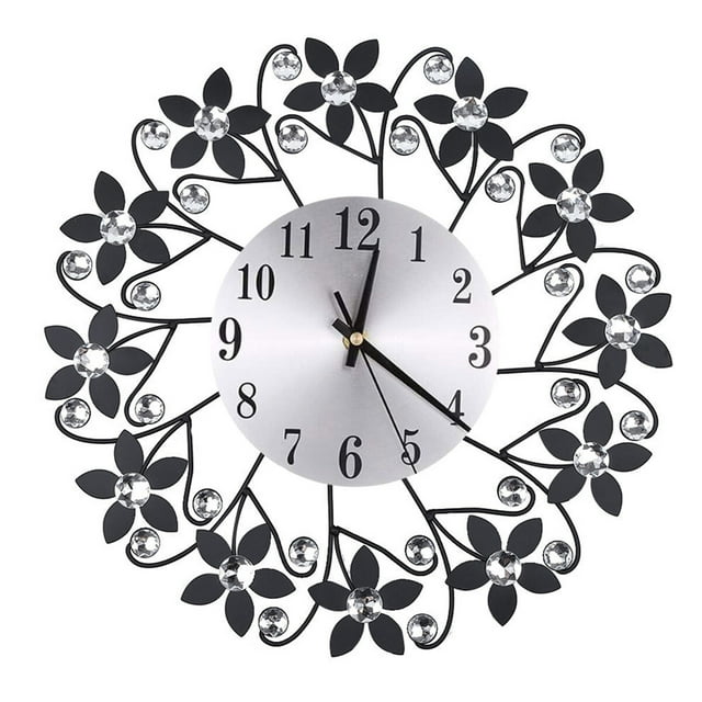 Retro Diamond Wrought Iron Wall Clock Leaf Petals Creative Mute Living