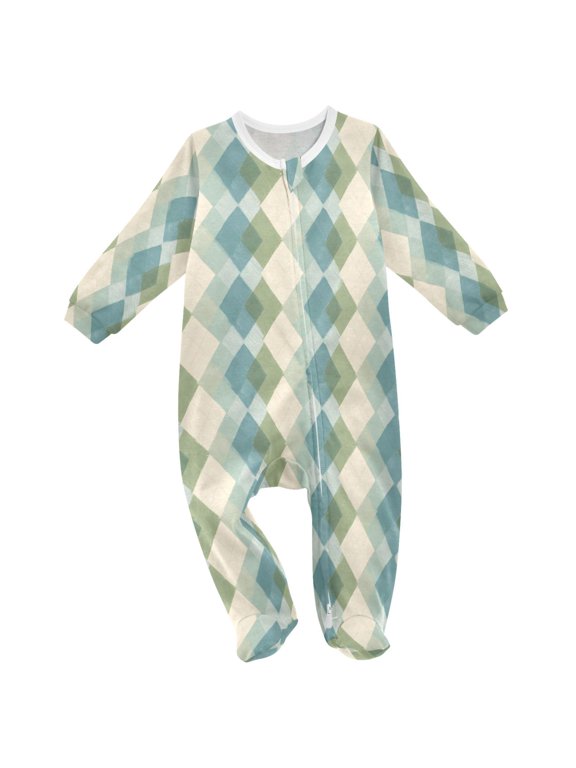 Retro Diamonds Checkered Baby Sleeper One-Piece Footies Newborn Roomper 9Months