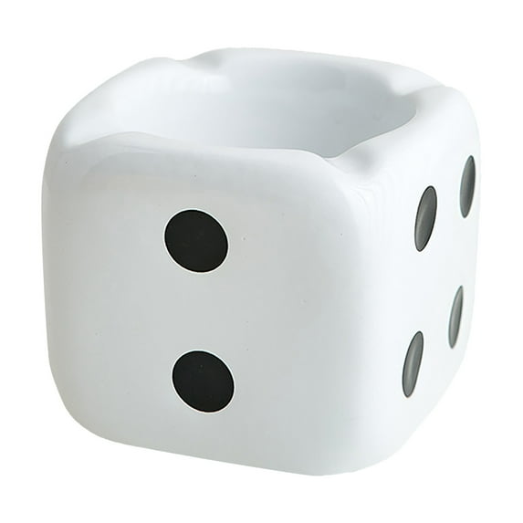 Retro Dice Ceramic Ashtray, Non-Slip Decorative Desktop Ornament for Men Women, Gaming Room Bar Decor, Vintage Gift for Friends Family, 1Pcs (White)