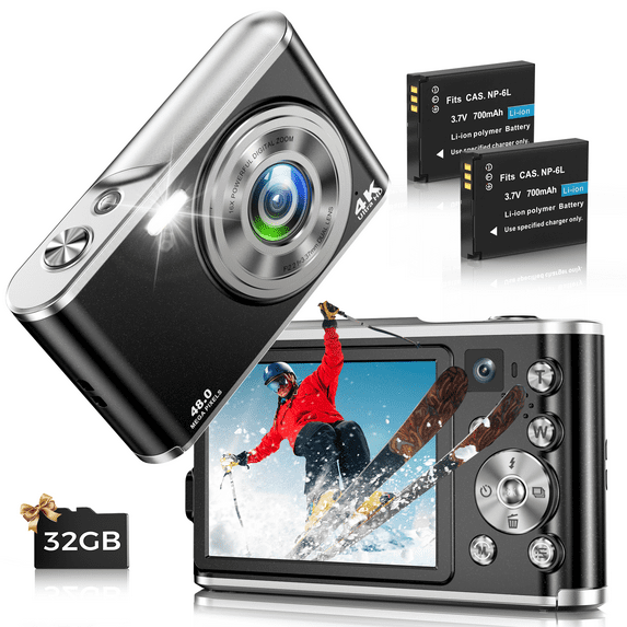 Retro Digital Camera 4K, with Dual Camera Date Stamp Autofocus 32GB TF Card 48MP Filter Effects, Portable Travel Vlogging Camera, Black