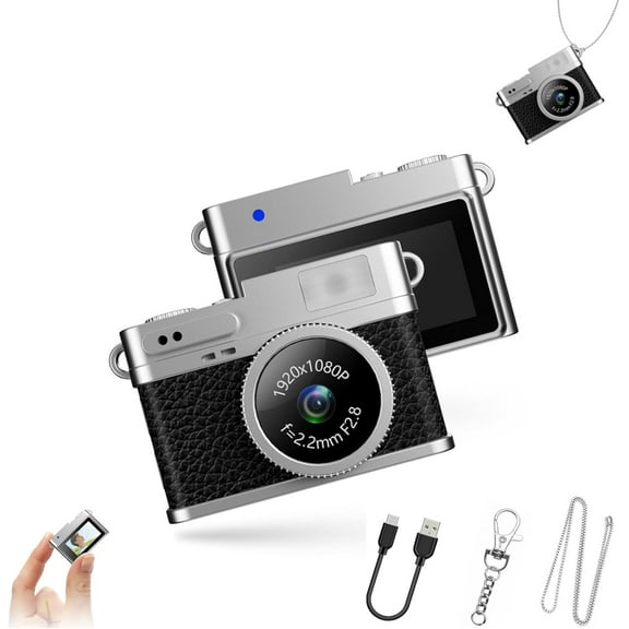 Retro Digital Camera, Mini Keychain Camera, 160° Wide Angle 4 Filters for Hd Recording, with Led Fill Light, for Travel Study Recording