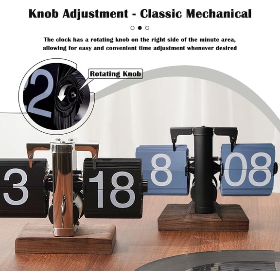 Retro Digital Flip Down Clock, Battery Powered Mechanical Clock, Black Walnut Base for Home & Office Decor