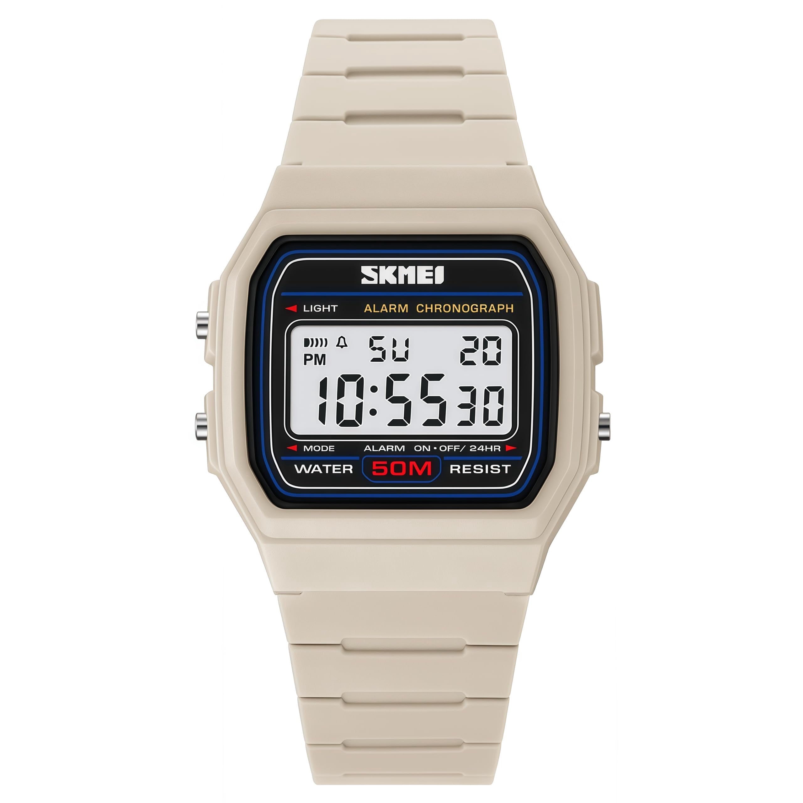 Retro Digital Watch for Men and Women, Beige Square LED Sports Watch ...