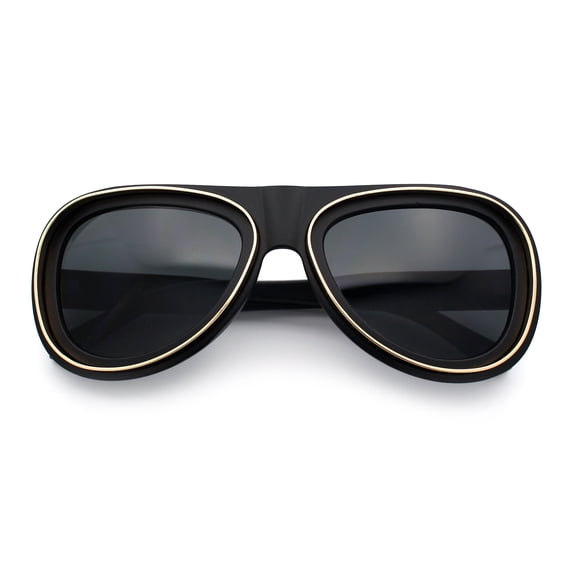 Retro Dimensional Metal Socket Rim Tear Drop Shape Racer Plastic Sunglasses Matte Black Gold - Black