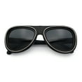 thumbnail image 1 of Retro Dimensional Metal Socket Rim Tear Drop Shape Racer Plastic Sunglasses Matte Black Silver - Black, 1 of 7