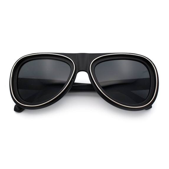 Retro Dimensional Metal Socket Rim Tear Drop Shape Racer Plastic Sunglasses Matte Black Silver - Black