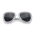 thumbnail image 1 of Retro Dimensional Metal Socket Rim Tear Drop Shape Racer Plastic Sunglasses White - Black, 1 of 7