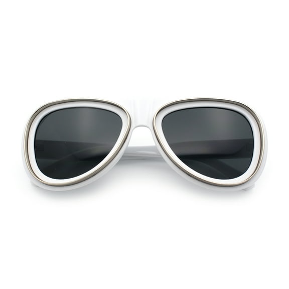 Retro Dimensional Metal Socket Rim Tear Drop Shape Racer Plastic Sunglasses White - Black