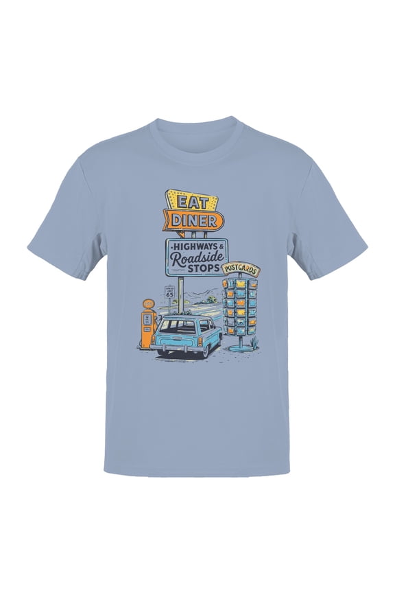 Retro Diner Design Graphic Men's Light Blue T-shirts