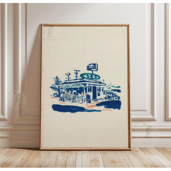 Retro Diner Illustration Minimalist Vintage Cafe Wall Art, Striking Modern Design Theme For Living Room And Gallery Wall Decor