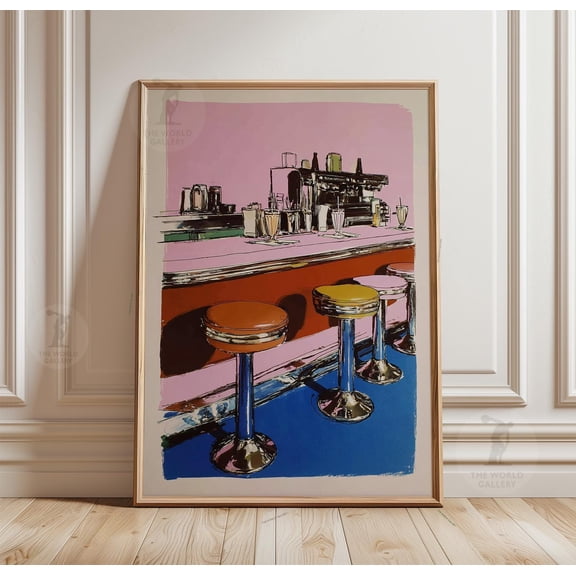 Retro Diner Poster, Vintage Counter Wall Art, Milkshake Bar Print, Poster Only