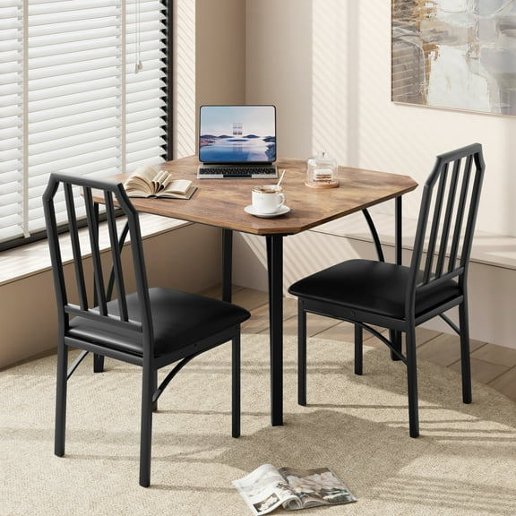 Retro Dining Table Set for 2/4, Kitchen Table and Chairs Set with Padded Seats, 3/5 Piece Dining Room Table Set with Angular Design for Small Space, Home Kitchen, Apartment