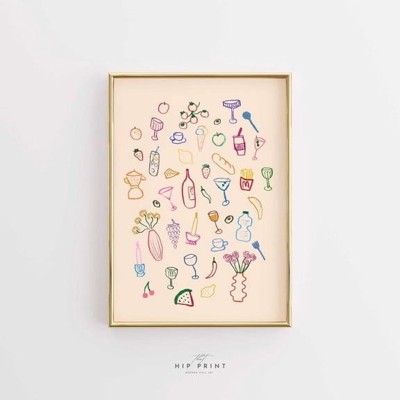 Retro Dinner Table Art Print, Food And Drink Illustrations Poster, Maximalist Kitchen Wall Decor, Bar Cart Artwork, Apartment Gallery Art UNFRAMED PAPER POSTER, Home Decor, Vintage Gift