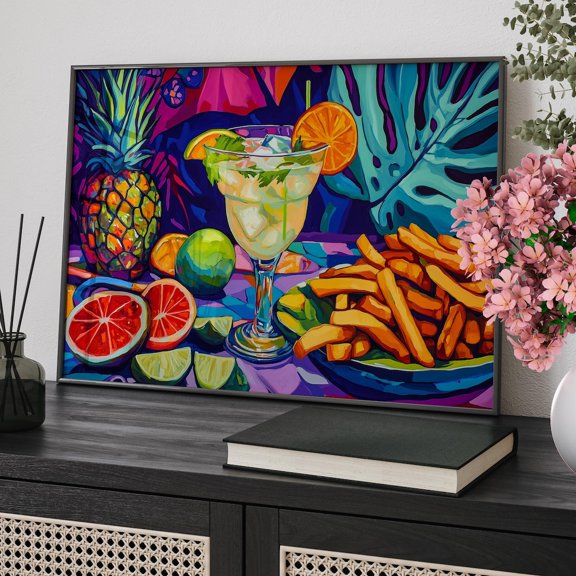 Retro Dinner Table Wall Art, Funky Kitchen Food Decor, Unframed Paper Print Size 24x36