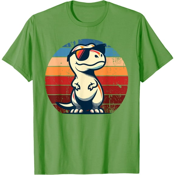 Retro Dino Cool T-Rex Glasses Unisex T-Shirt for Men Women Kids,Lime Color,Size L