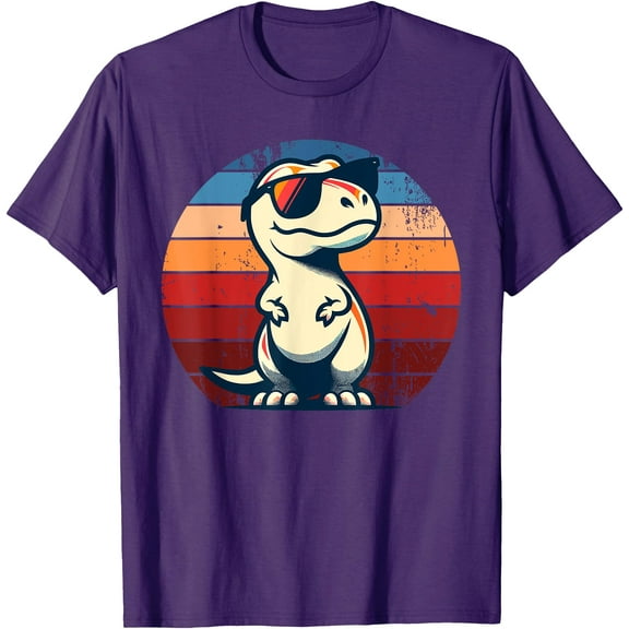 Retro Dino Cool T-Rex Glasses Unisex T-Shirt for Men Women Kids,Purple Color,Size L