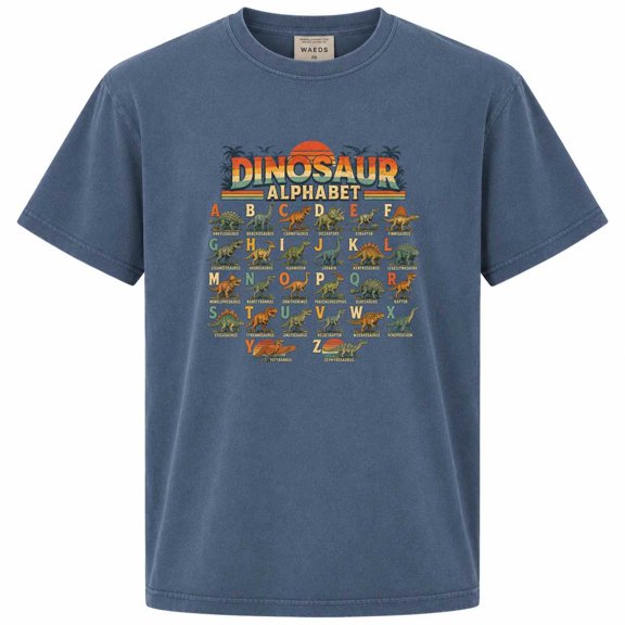 Retro Dinosaur Alphabet T-Shirt for Kids A-Z ABC Dino Learning Graphic Tee Educational Prehistoric Shirt